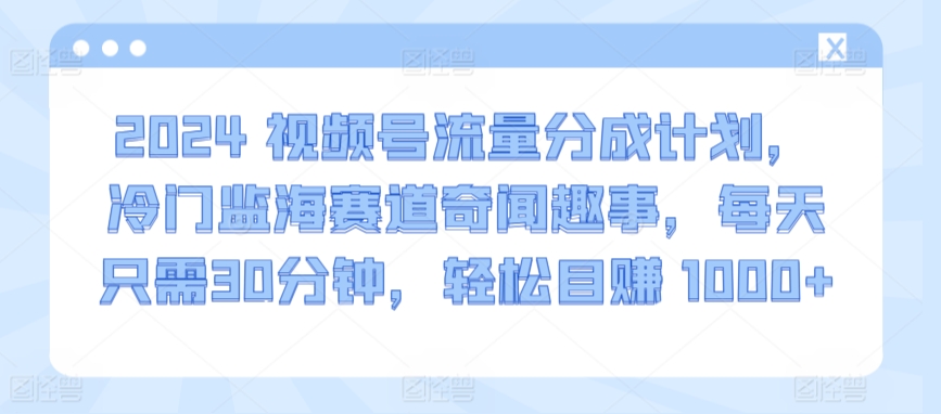 2024视频号流量分成计划，冷门监海赛道奇闻趣事，每天只需30分钟，轻松目赚 1000+| 网创圈