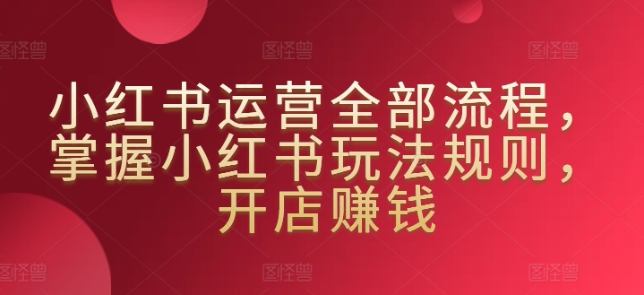 小红书运营全部流程，掌握小红书玩法规则，开店赚钱| 网创圈