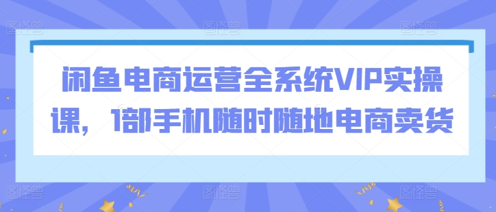 闲鱼电商运营全系统VIP实操课，1部手机随时随地电商卖货| 网创圈