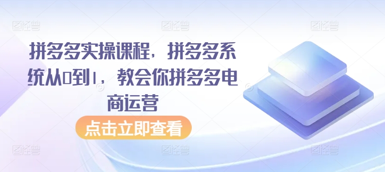 拼多多实操课程，拼多多系统从0到1，教会你拼多多电商运营| 网创圈