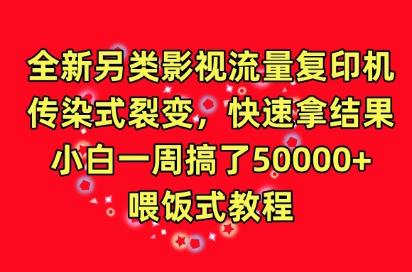 全新另类影视流量复印机，传染式裂变，快速拿结果，小白一周搞了50000+，喂饭式教程| 副业网