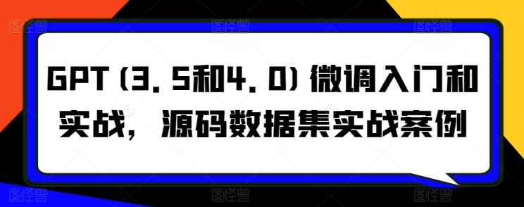 GPT(3.5和4.0)微调入门和实战，源码数据集实战案例| 网创圈