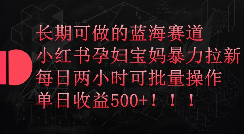 长期可做的蓝海赛道，小红书孕妇宝妈暴力拉新玩法，每日两小时可批量操作，单日收益500+| 网创圈