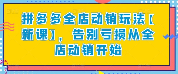 拼多多全店动销玩法【新课】，告别亏损从全店动销开始| 网创圈