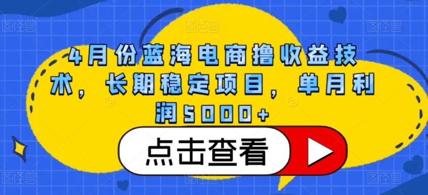 4月份蓝海电商撸收益技术，长期稳定项目，单月利润5000+| 副业网