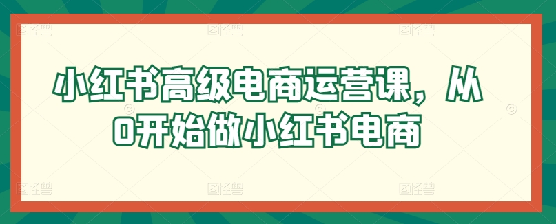 小红书高级电商运营课，从0开始做小红书电商| 网创圈