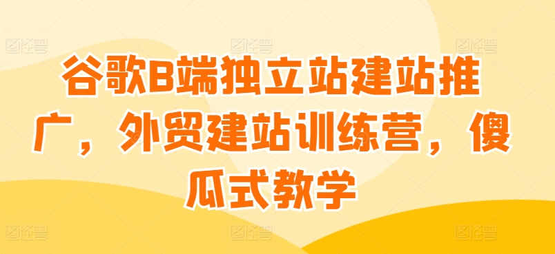 谷歌B端独立站建站推广，外贸建站训练营，傻瓜式教学| 网创圈
