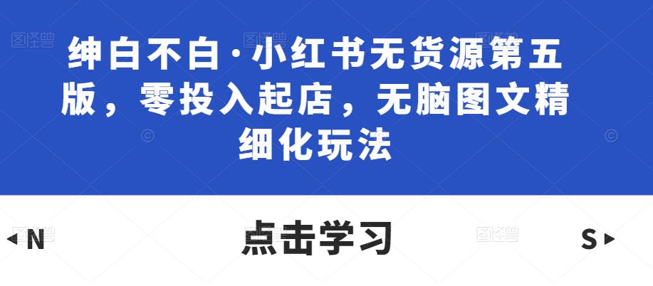 绅白不白·小红书无货源第五版，零投入起店，无脑图文精细化玩法| 网创圈