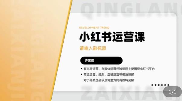 许筐筺·小红书运营课，​笔记运营、规则、店铺运营等模块讲解，学会自己独立运营小红书账号| 网创圈