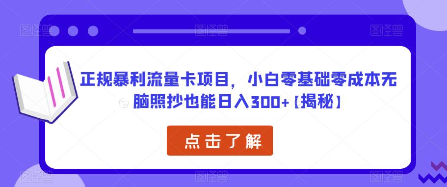 正规暴利流量卡项目，小白零基础零成本无脑照抄也能日入300+【揭秘】| 网创圈