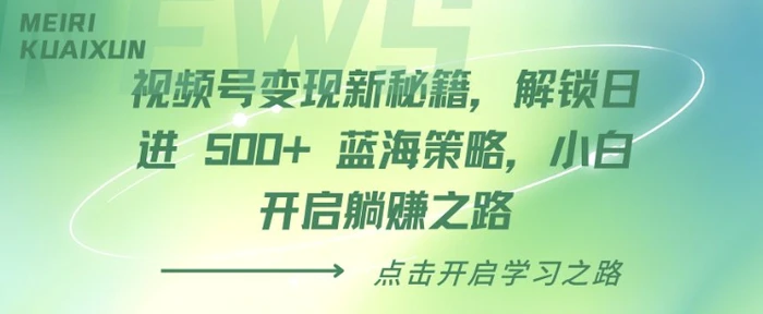 视频号变现新秘籍，解锁日进 5张 蓝海策略，小白开启躺Z之路| 网创圈