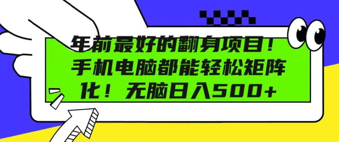 年前最好的翻身项目，手机电脑都能轻松矩阵化，无脑日入多张| 网创圈