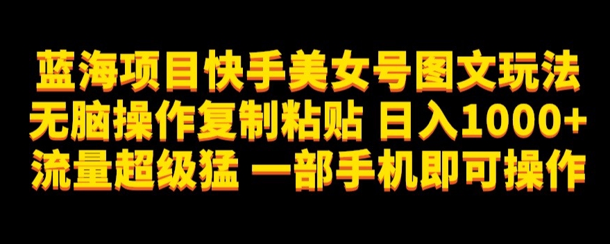 蓝海项目快手美女号图文玩法，无脑操作复制粘贴，日入1000+流量超级猛一部手机即可操作【揭秘】| 网创圈