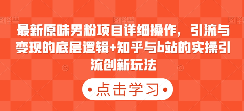 最新原味男粉项目详细操作，引流与变现的底层逻辑+知乎与b站的实操引流创新玩法| 网创圈