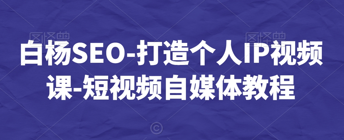 白杨SEO-打造个人IP视频课-短视频自媒体教程| 网创圈