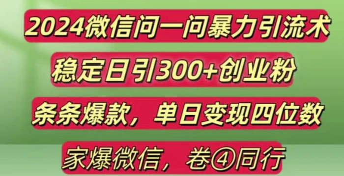 2024最新微信问一问暴力引流300+创业粉,条条爆款单日变现四位数【揭秘】| 副业网
