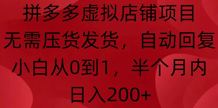 拼多多虚拟店铺项目，无需压货发货，自动回复，小白从0到1，半个月内日入200+【揭秘】| 网创圈