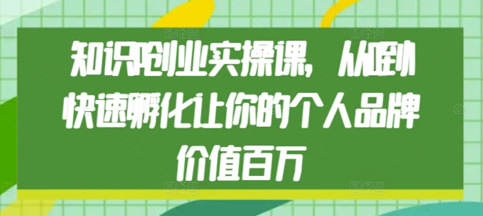 知识IP创业实操课，从0到1快速孵化让你的个人品牌价值百万| 网创圈