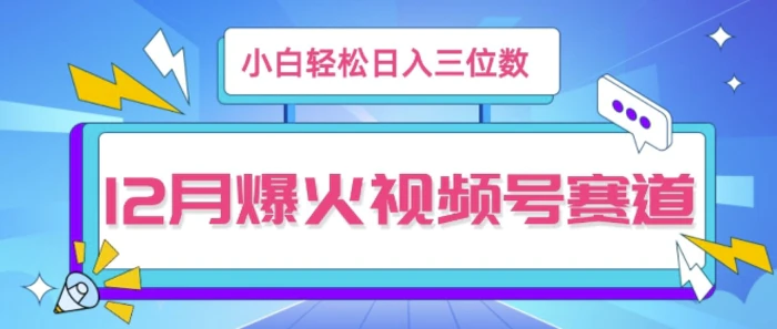 12月视频号爆火赛道，小白无脑操作，也可以轻松日入三位数| 网创圈