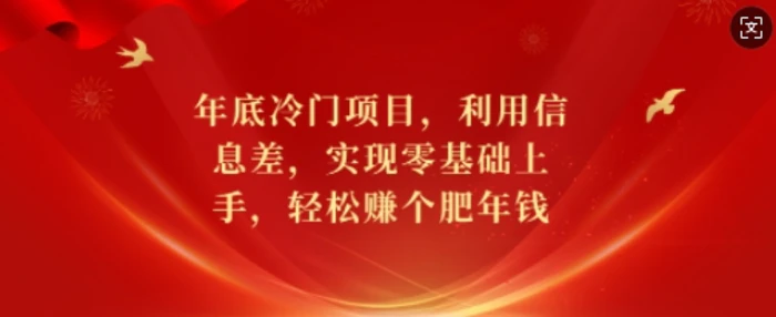 年底冷门项目，利用信息差，实现零基础上手，轻松赚个肥年钱【揭秘】| 网创圈