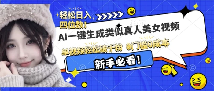 AI一键生成接近真人美女视频，单视频轻松破千粉，操作简单| 网创圈