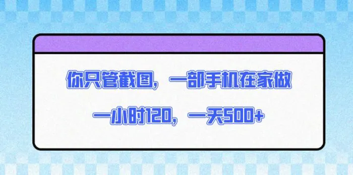 （13785期）你只管截图，一部手机在家做，一小时120，一天500+| 网创圈