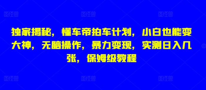 独家揭秘，懂车帝拍车计划，小白也能变大神，无脑操作，暴力变现，实测日入几张，保姆级教程| 网创圈