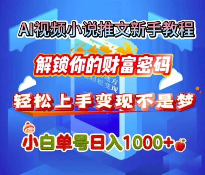 AI视频小说推文新手教程，解锁你的财富密码，轻松上手变现不是梦，小白单号日入几张| 网创圈
