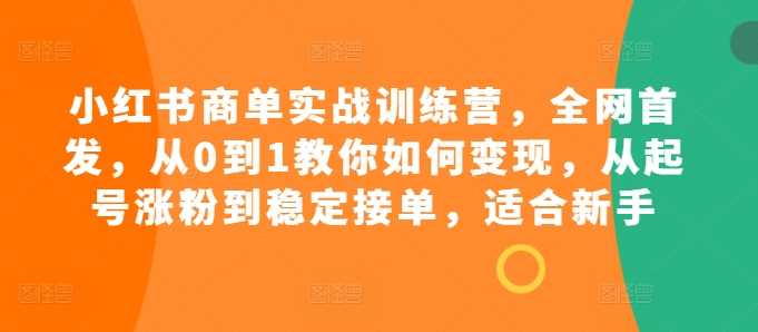 小红书商单实战训练营，从0到1教你如何变现，从起号涨粉到稳定接单，适合新手| 网创圈