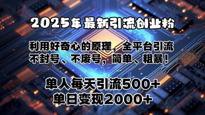 2025年最新引流创业粉，利用好奇心的原理，全平台引流，不封号、不废号，简单、粗暴| 网创圈