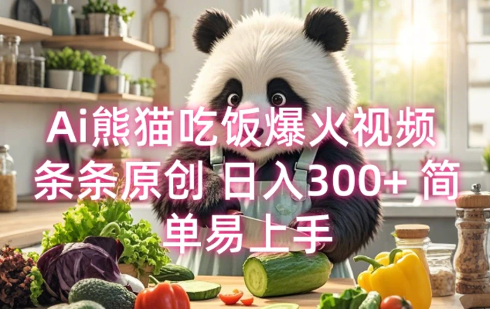 Ai熊猫吃饭爆火视频 条条原创 日入300+ 简单易上手| 网创圈
