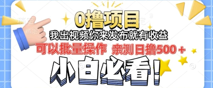 我出视频你直接领取发布就有收益日入几张的0撸项目，速度搞| 网创圈