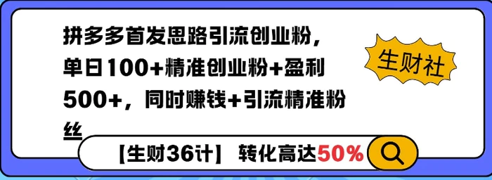拼多多无敌思路引流创业粉，无脑矩阵开店，同时挣钱+引流精准粉丝| 网创圈
