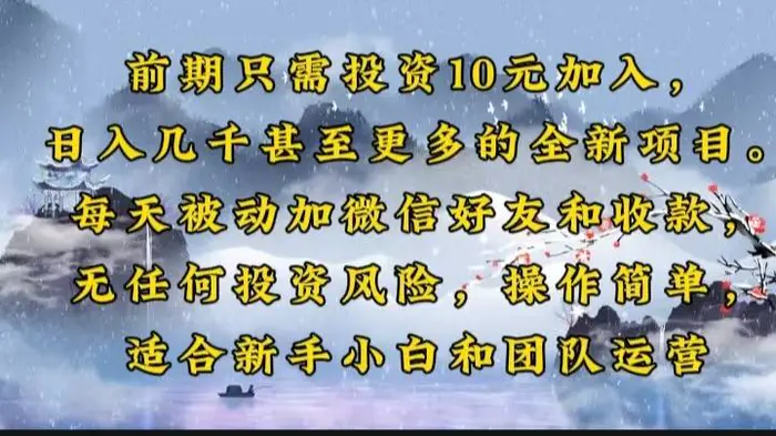 （14047期）前期只需投资10元加入，日入几千甚至更多的全新项目。每天被动加微信好…| 副业网