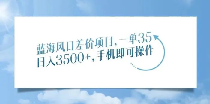 （14059期）蓝海风口差价项目，一单35，日入3500+，手机即可操作| 副业网