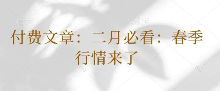 付费文章：二月必看：春季行情来了| 网创圈