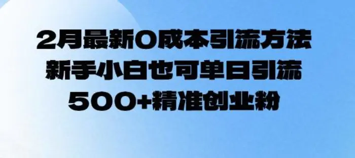 2月最新0成本引流方法，新手小白也可单日引流500+精准创业粉| 网创圈