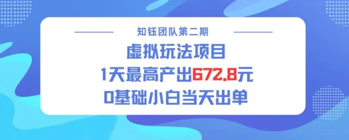 虚拟玩法项目 1天最高产出672.8，0基础小白当天出单| 网创圈