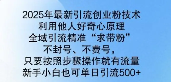 2025年最新引流创业粉技术，全域引流精准“求带粉”，不封号，不费号，新手小白也可单日引流500+| 网创圈