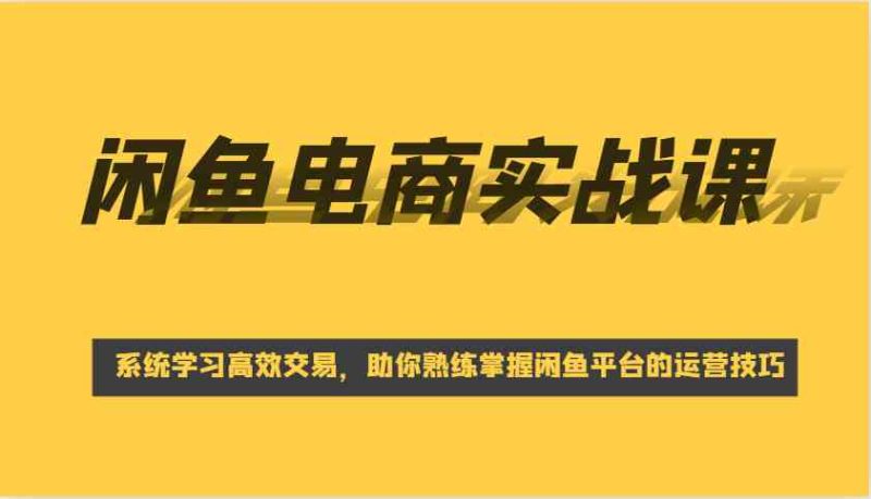 闲鱼电商实战课，系统学习高效交易，助你熟练掌握闲鱼平台的运营技巧| 网创圈