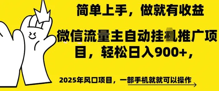 2025年风口项目，微信流量主自动推广，轻松日入多张，简单上手，做就有收益，一部手机就就可以操作| 副业网