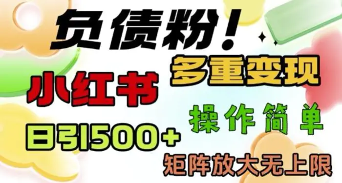 2月最新小红书日引500+负债粉，多重变现轻松过W，矩阵放大无上限| 副业网