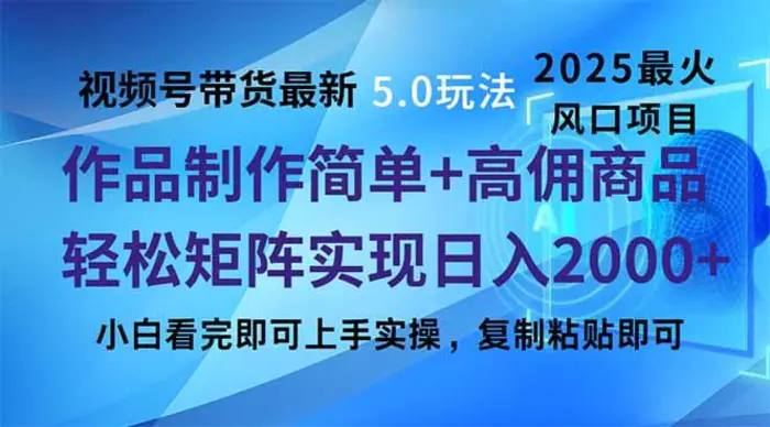 （14191期）视频号带货最新5.0玩法，作品制作简单，当天起号，复制粘贴，轻松矩阵…| 副业网