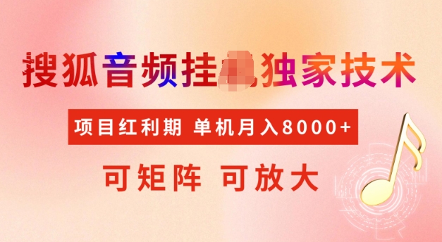 首发搜狐音频挂JI，项目红利期，可矩阵可放大，稳定月入5k| 网创圈