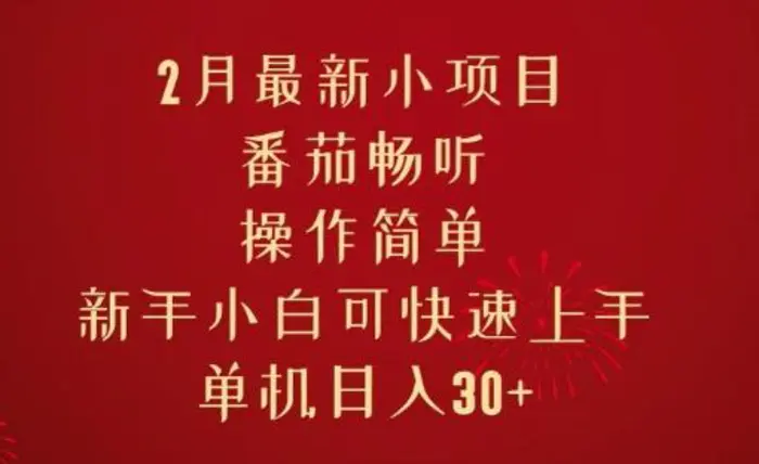 2月最新小项目，番茄畅听，操作简单，新手小白可快速上手，单机日入30+| 网创圈