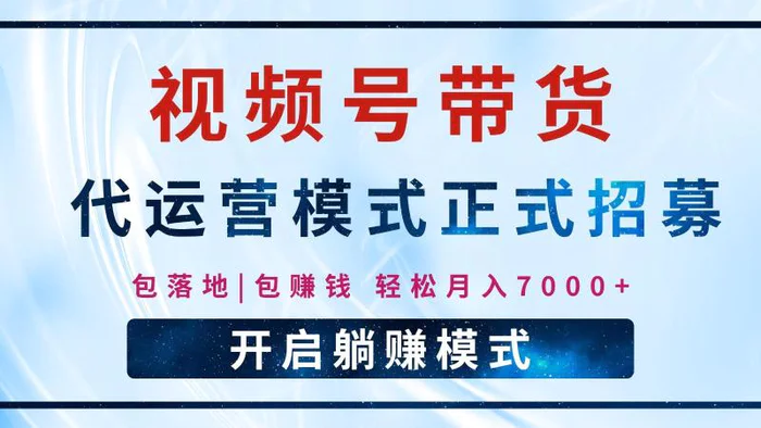 【视频号代运营】全程托管计划招募，躺赚模式，单月轻松变现7000+| 网创圈