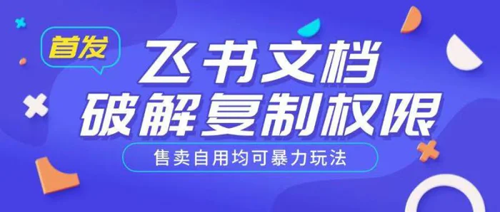 首发飞书文档破解复制权限，售卖自用均可暴力玩法| 网创圈