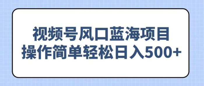 （14276期）视频号风口蓝海项目，操作简单轻松日入500+| 网创圈