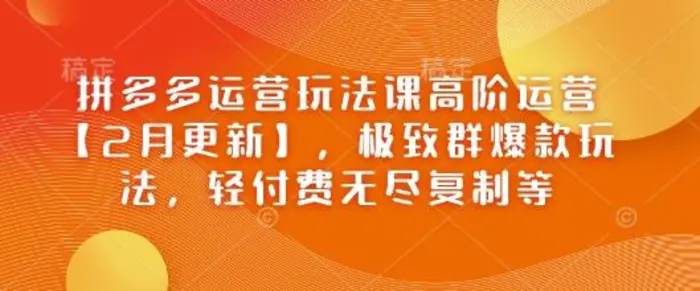 拼多多运营玩法课高阶运营【2月更新】，极致群爆款玩法，轻付费无尽复制等| 网创圈