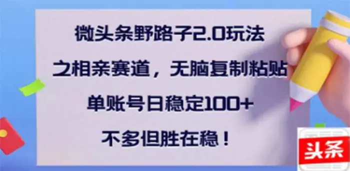 （14334期）微头条野路子2.0玩法之相亲赛道，无脑搬砖复制粘贴，单账号日稳定300+…| 网创圈